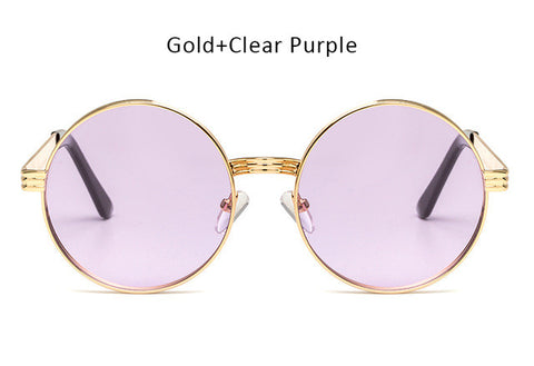 TSHING Vintage Gothic Steampunk Round Sunglasses Men Women Vintage Circle Wrap Clear Lens Sun Glasses For Male Female Eyeglasses