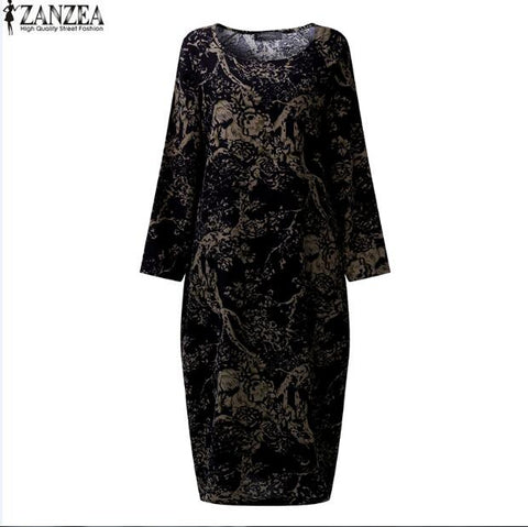 Womens Vintage Floral Print Cotton Long Sleeve